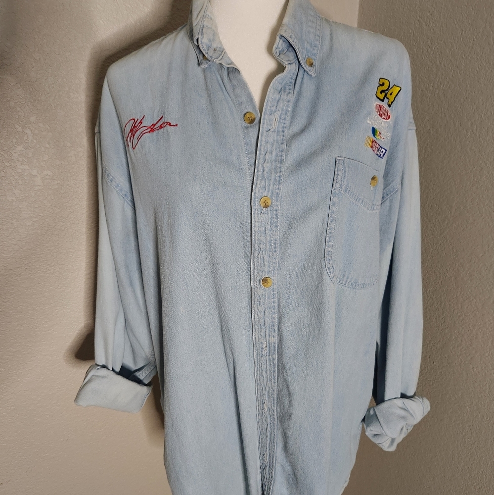 Vintage Real Good Denim by All Sport Nascar Denim Button Up Shirt Size XL